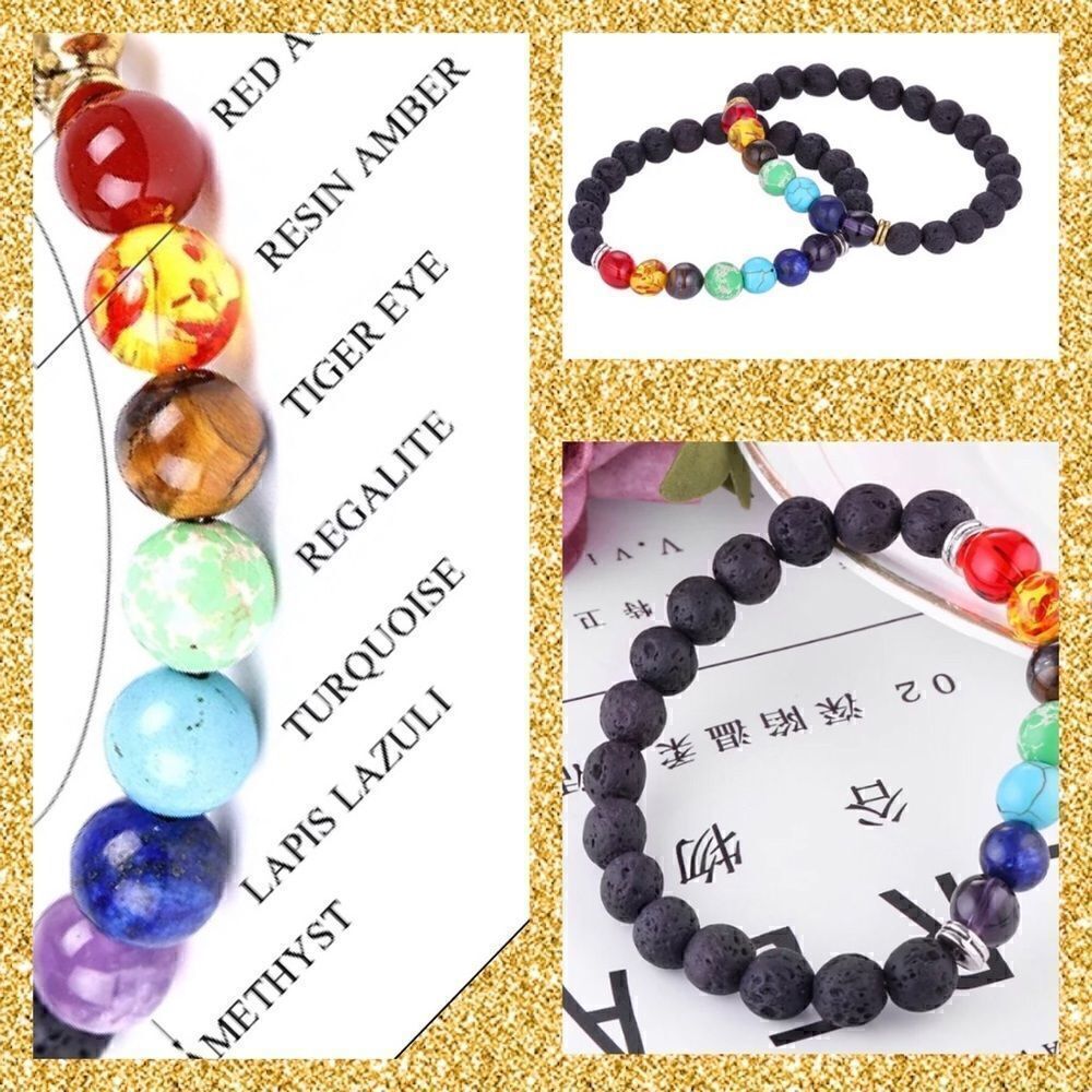(3) Essential Oil Diffuser Chakra Lava Rock Bracelets